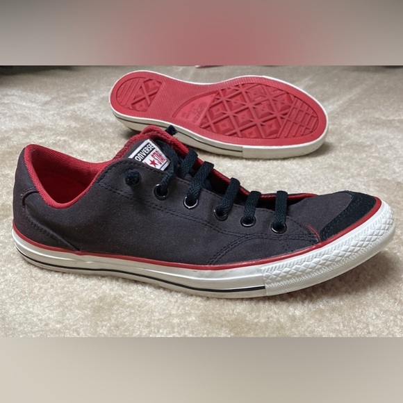 Converse All-Stars Sneakers - Low Top Black with Red Trim, Casual Street Shoes - Picture 8 of 12
